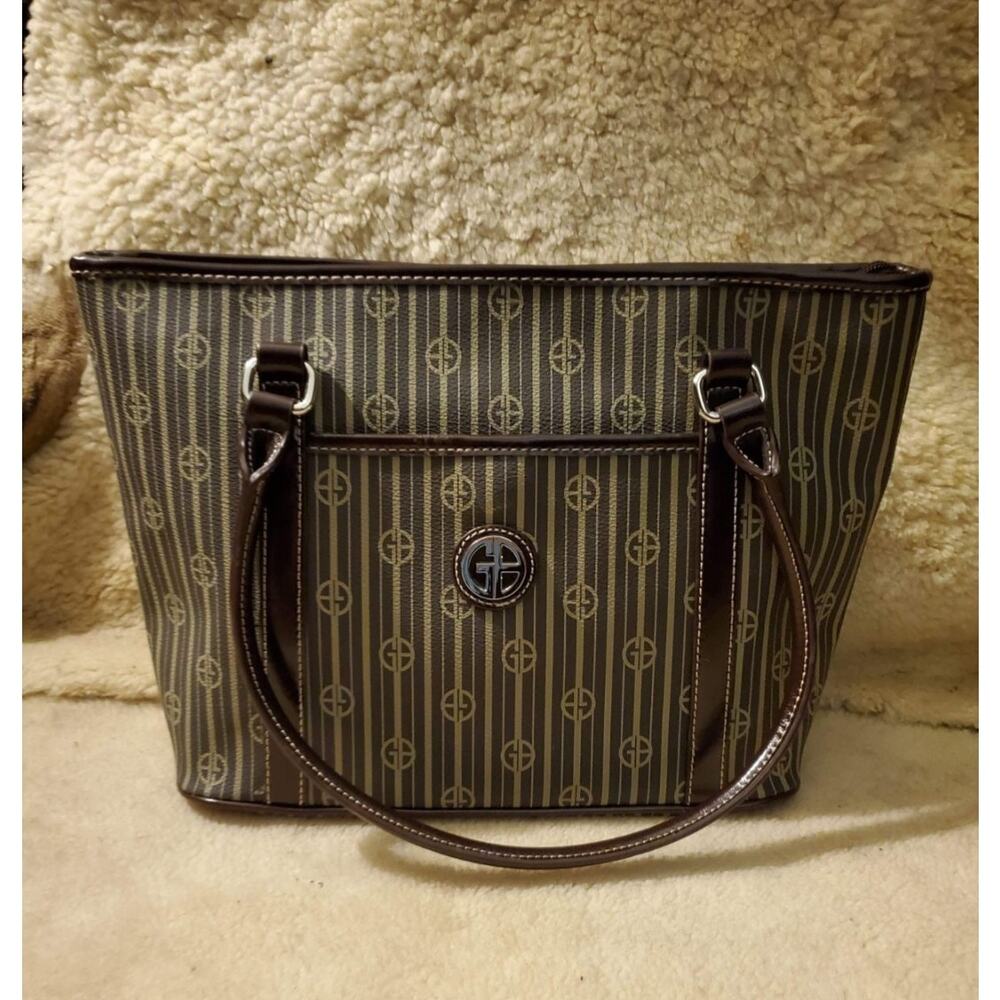 Giani Bernini Signature Striped Ladies Handbag Brown Taupe 8558RP